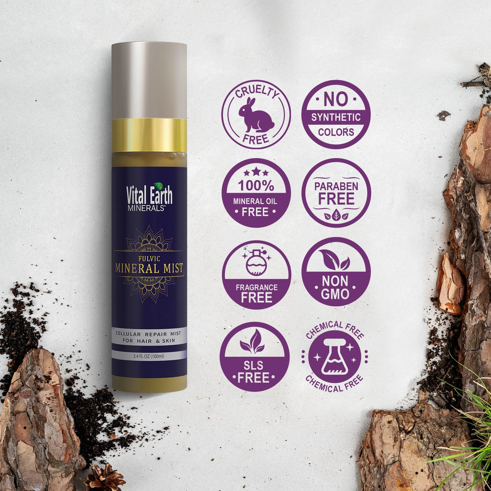 Vital Earth Minerals facial mist packaging highlights chemical-free extraction