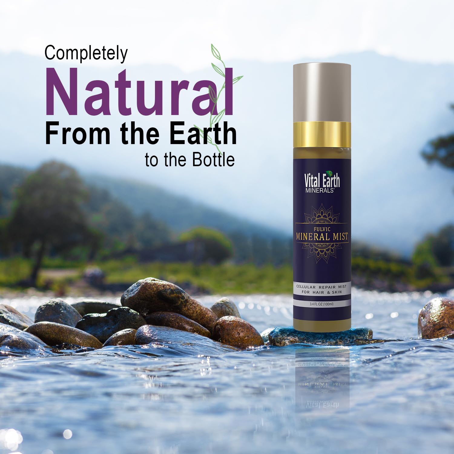 Vital Earth Minerals fulvic minerals facial mist near pH balanced label