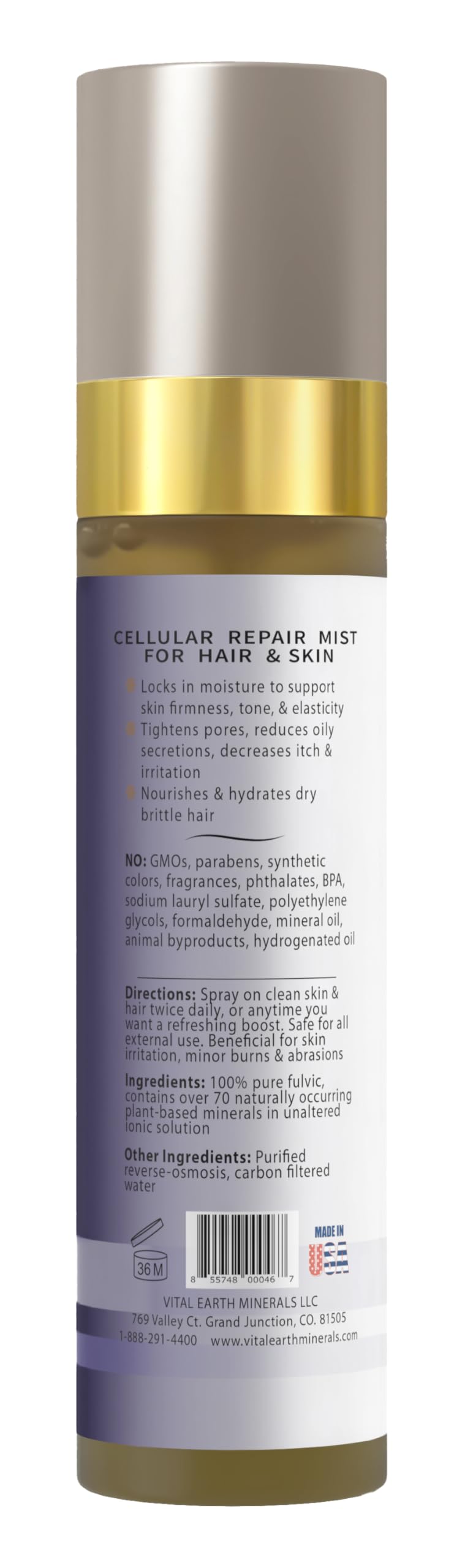 Vital Earth Minerals facial mist spray provides quick hydration for skin and hair