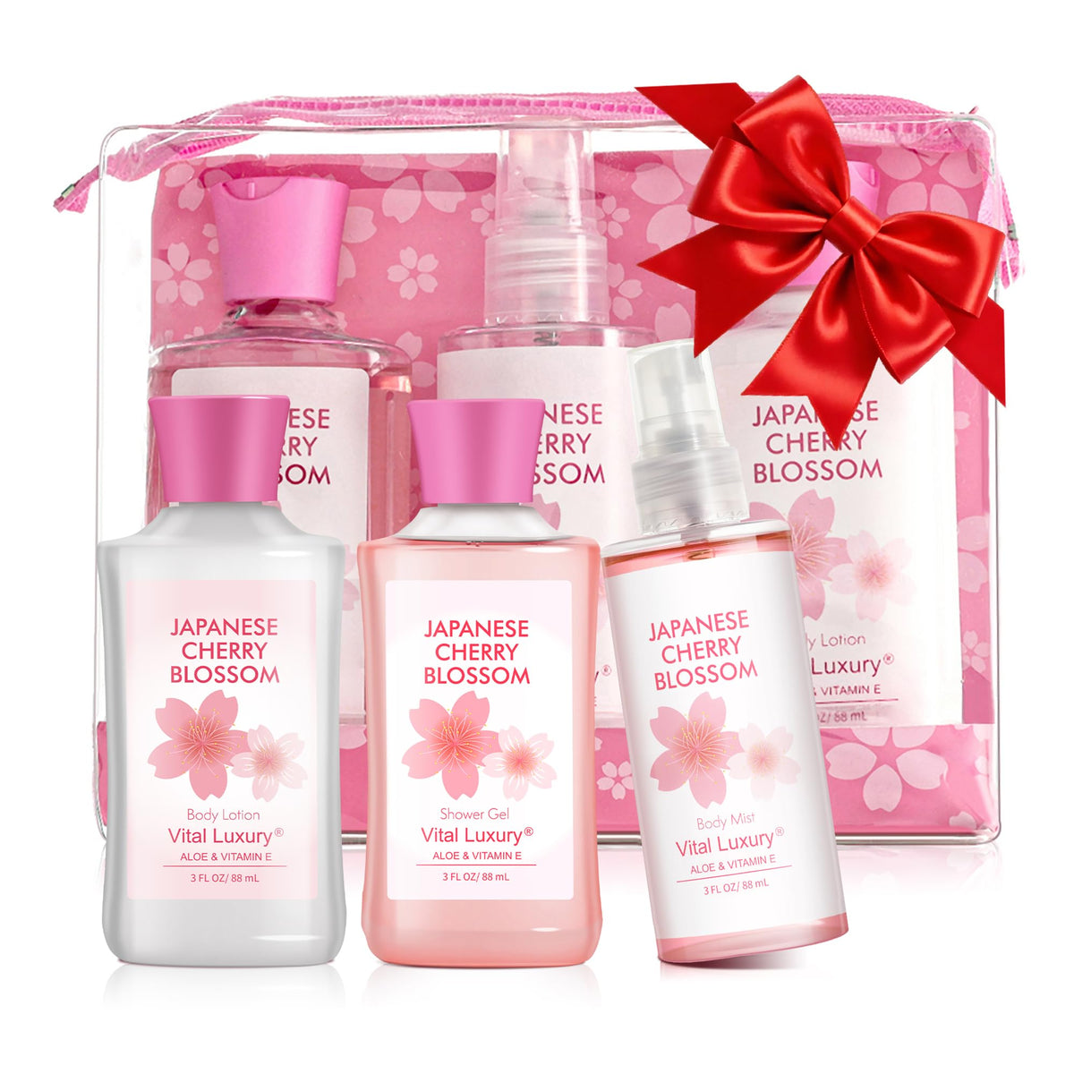 Vital Luxury packaging for the bath and body travel gift set, ideal for holiday gifting