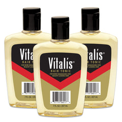 Vitalis Hair Tonic bottle front view, travel-ready design for on-the-go grooming.
