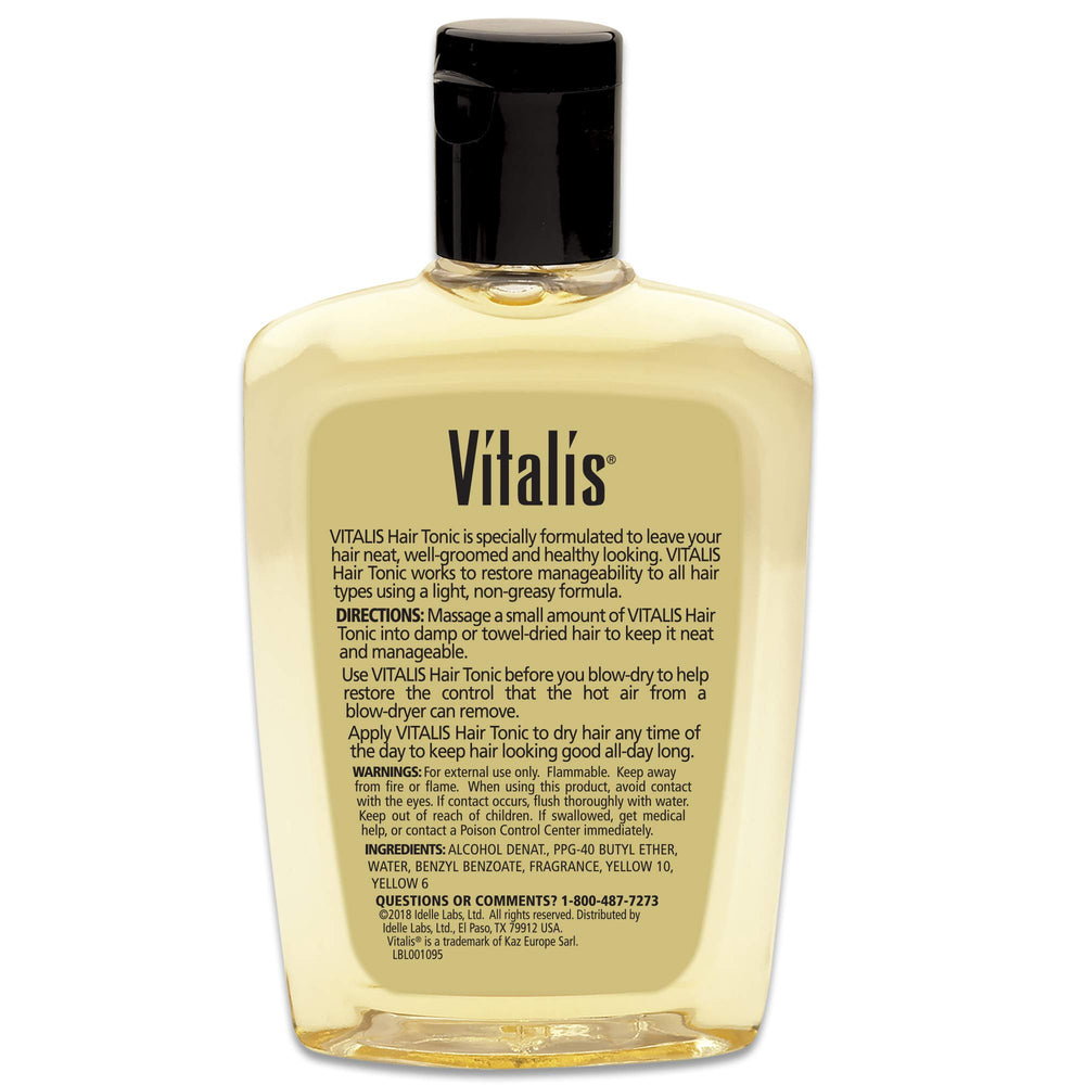 Vitalis Hair Tonic pack of three 7 oz bottles for home and travel.