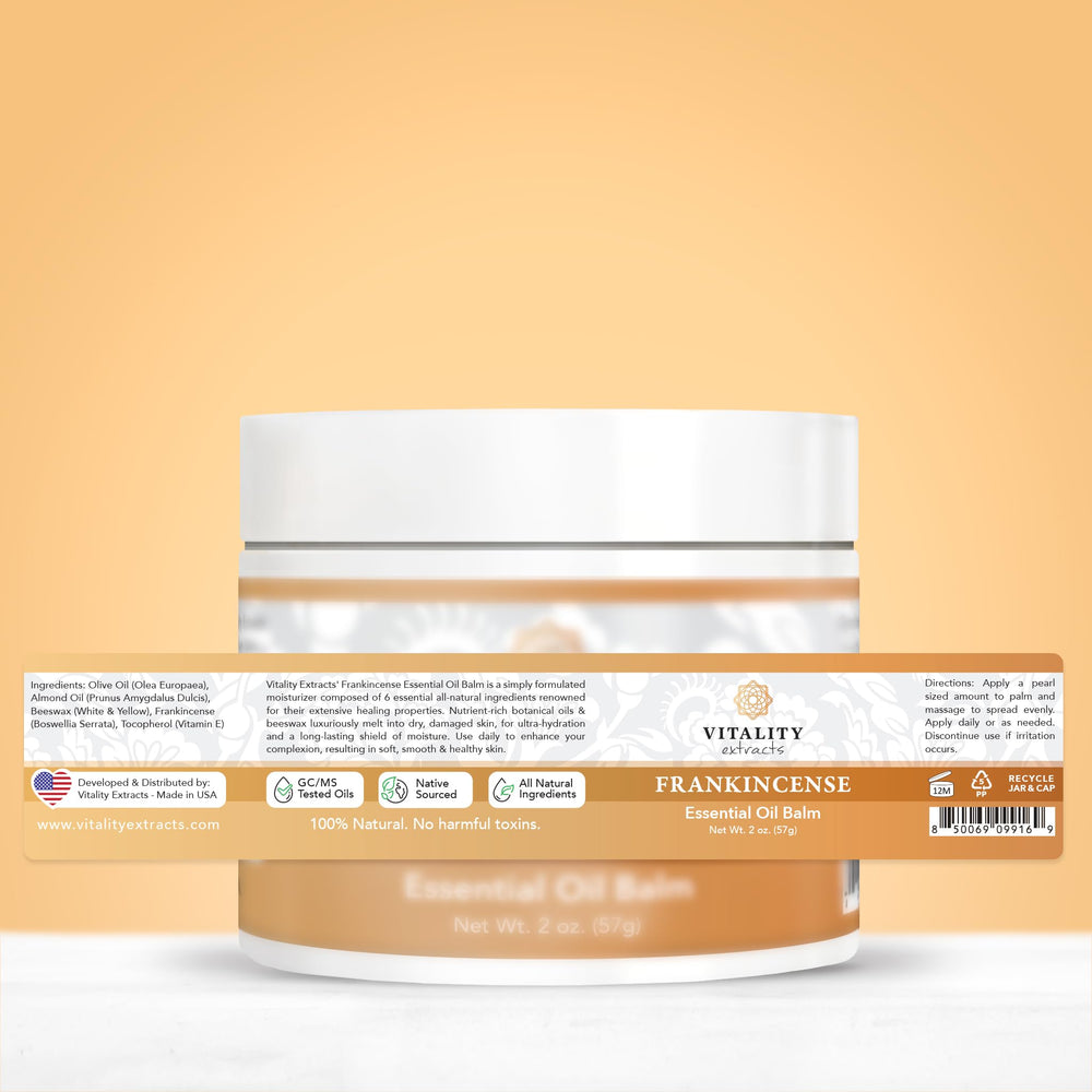 Vitality Frankincense Balm application-ritual suggesting soothing nightly care