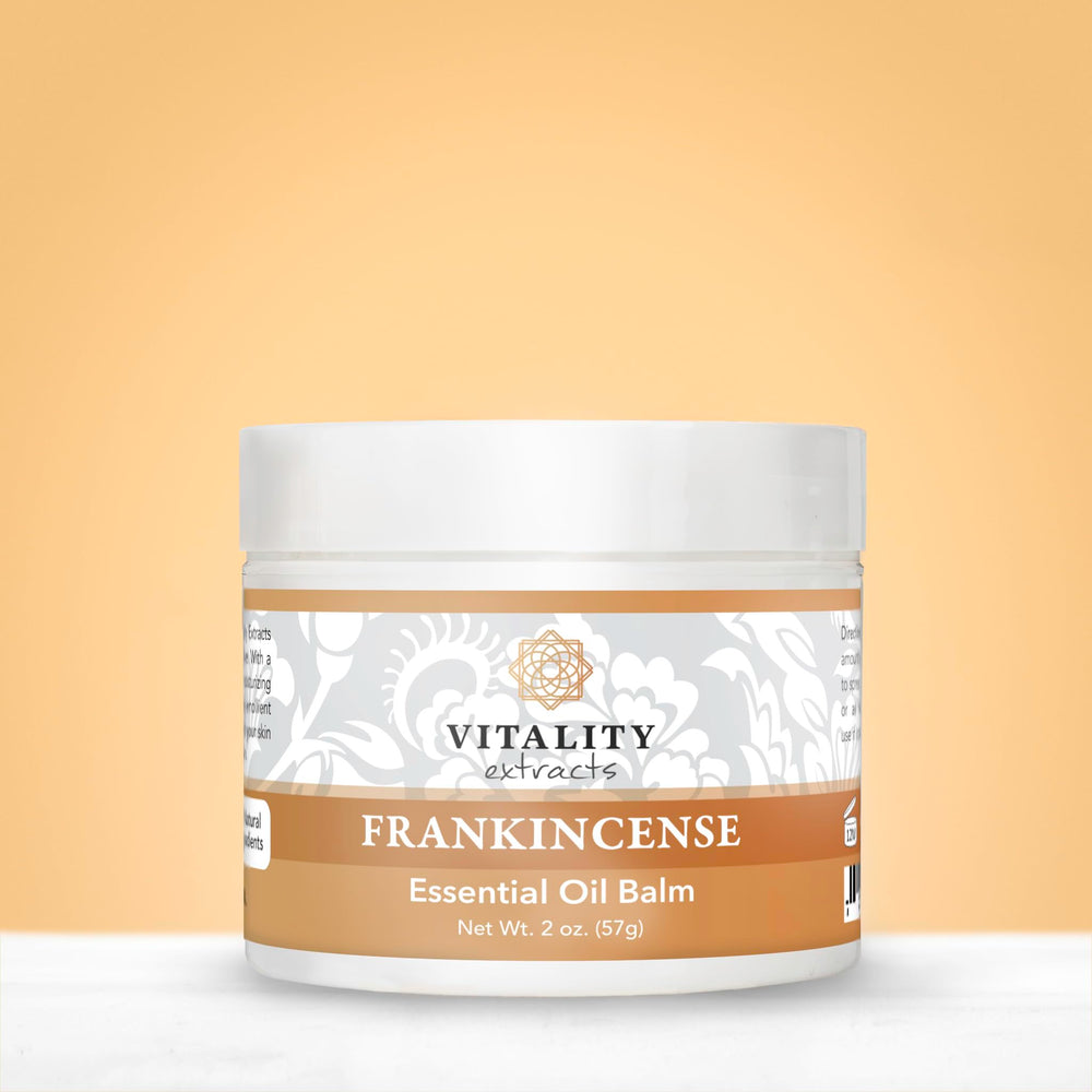 Vitality Frankincense Balm ingredients-label highlighting olive oil