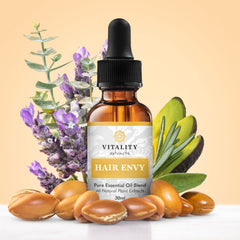 Vitality Hair Envy ingredients plate highlights 15 plant extracts for nourishing care