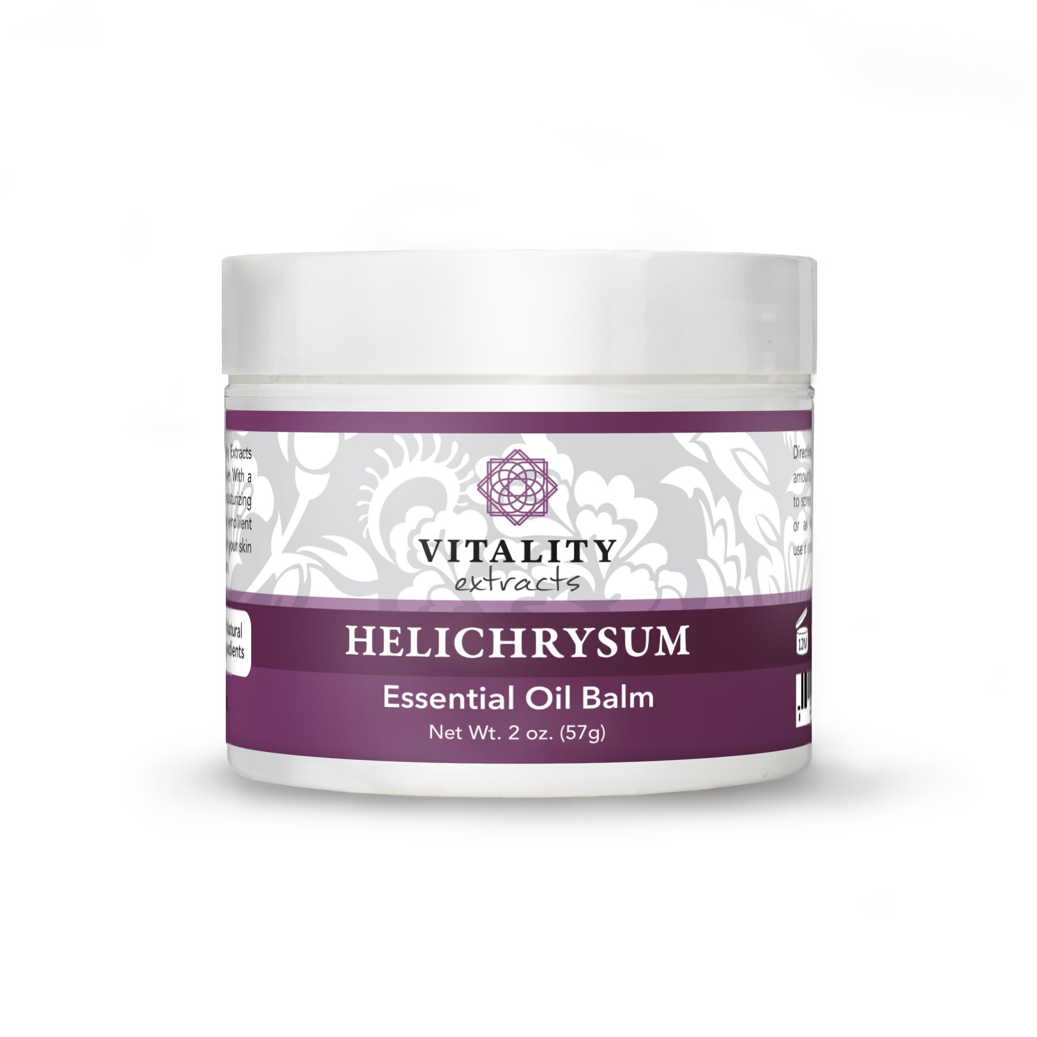 Vitality Helichrysum Balm 2oz jar with a rich texture for deep hydration.