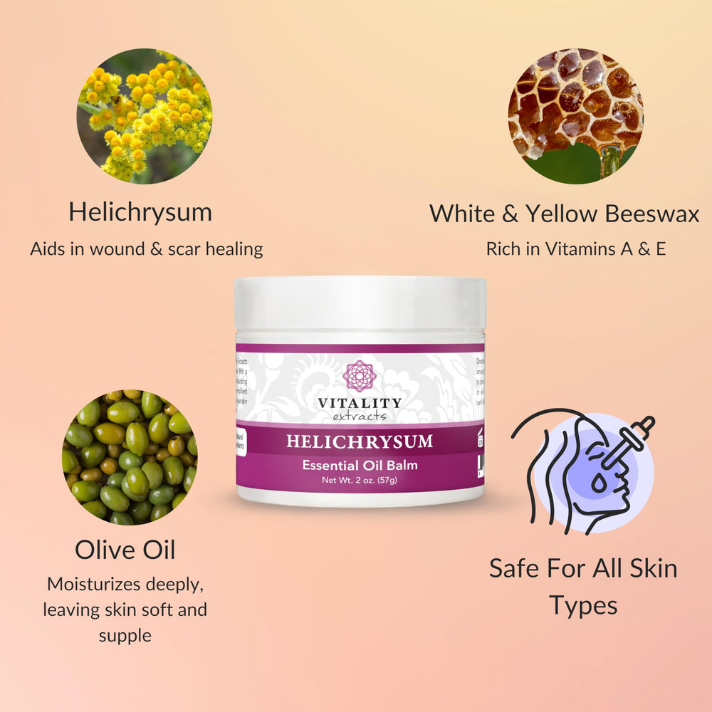 Vitality Helichrysum Balm applied to dry areas suggests full body hydration.