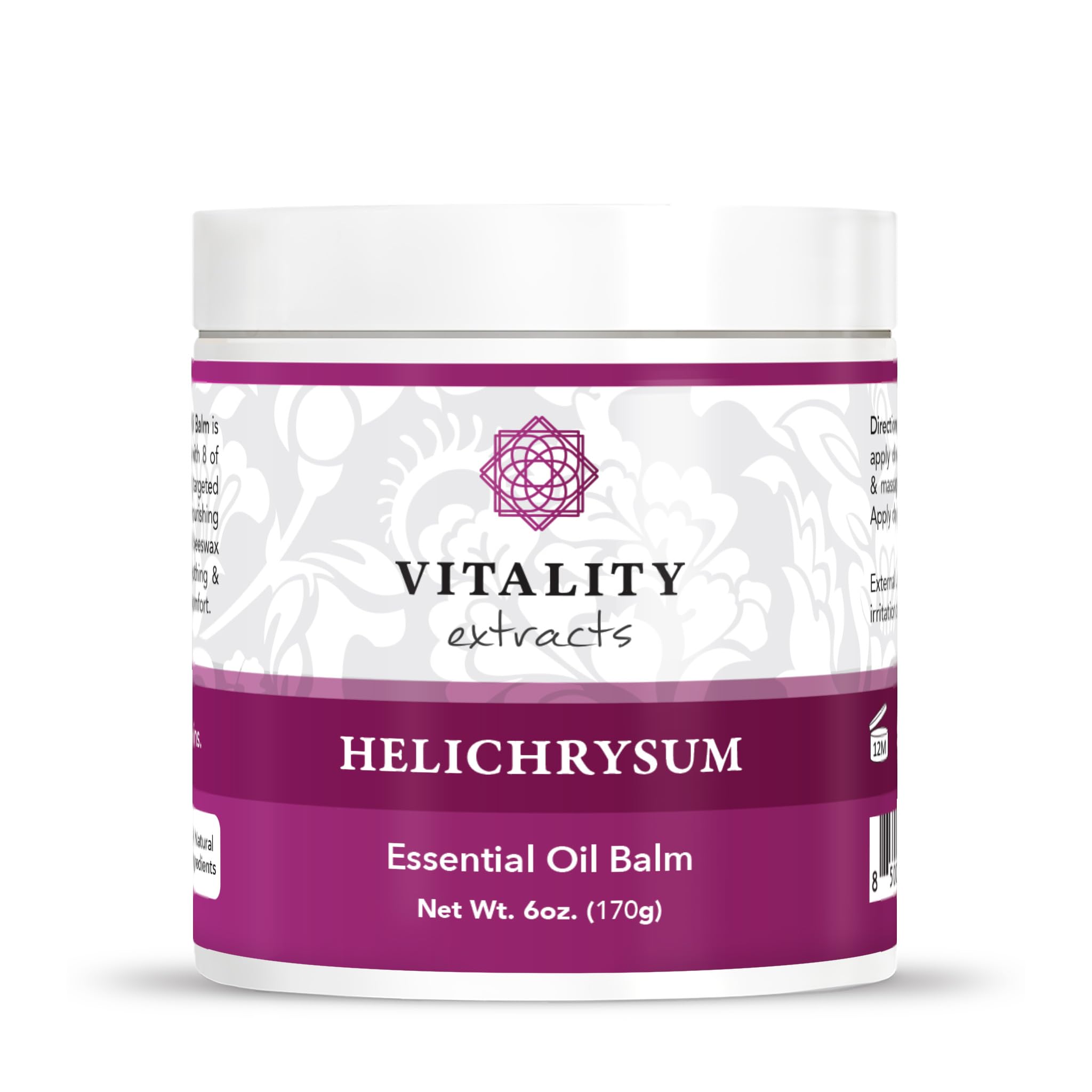 Vitality Helichrysum Balm jar shows beeswax-rich hydration for dry skin.