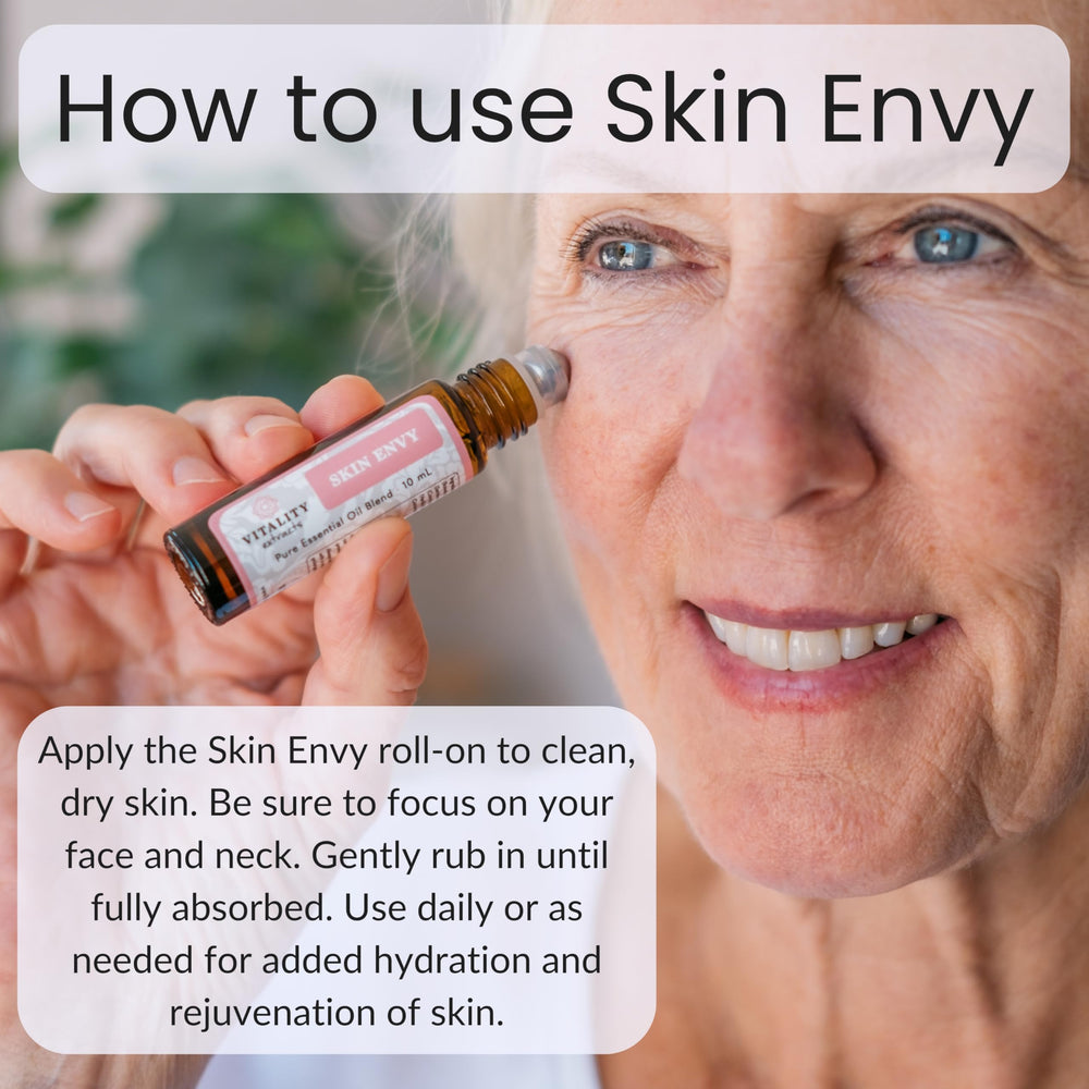 vitality skin envy application on clean skin for quick absorption.