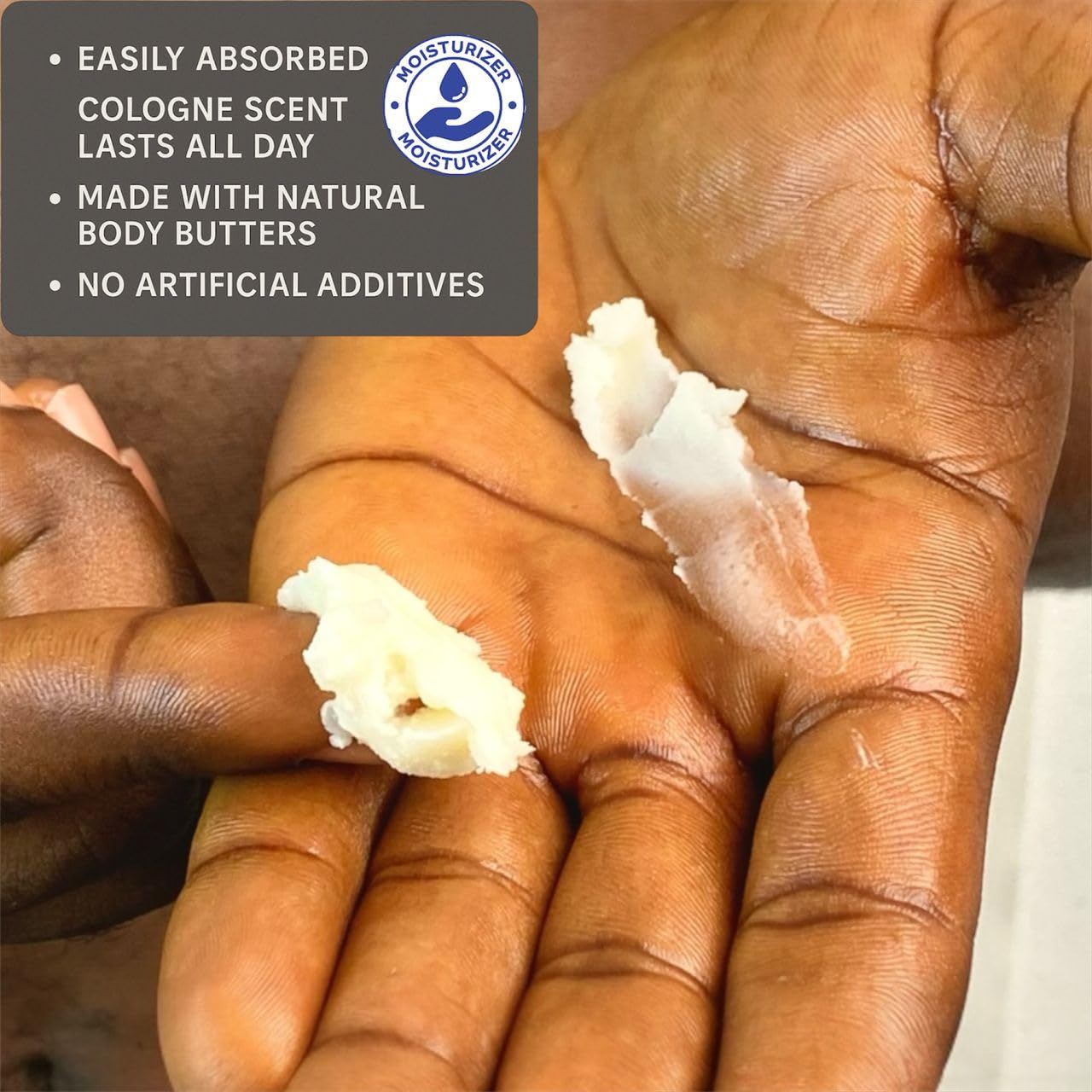 VITALSKINOIL Body Butter for Men hands-application supports daily moisturizing routine.