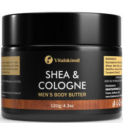 VITALSKINOIL Body Butter for Men jar closeup, premium packaging and rich hydration.