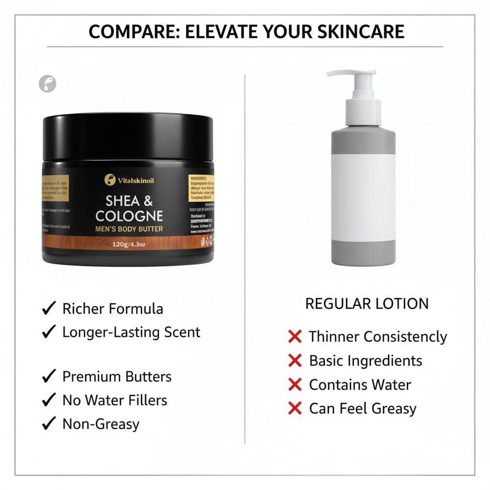 VITALSKINOIL Body Butter for Men on-skin finish provides comfortable softness.