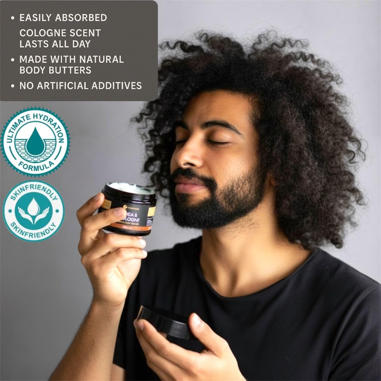 VITALSKINOIL Body Butter for Men black-jar packaging preserves freshness and prevents spills.