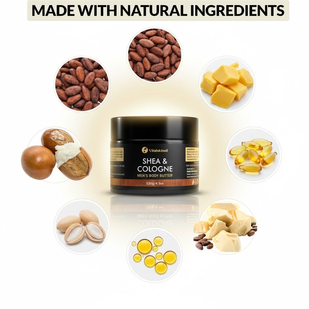 VITALSKINOIL Body Butter for Men shea-detail highlights nourishing base ingredients.