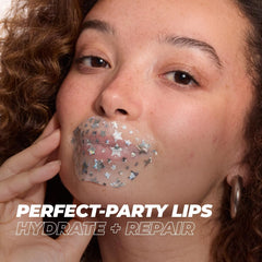 Close-up of Vitamasques lip mask with metallic print for playful care.