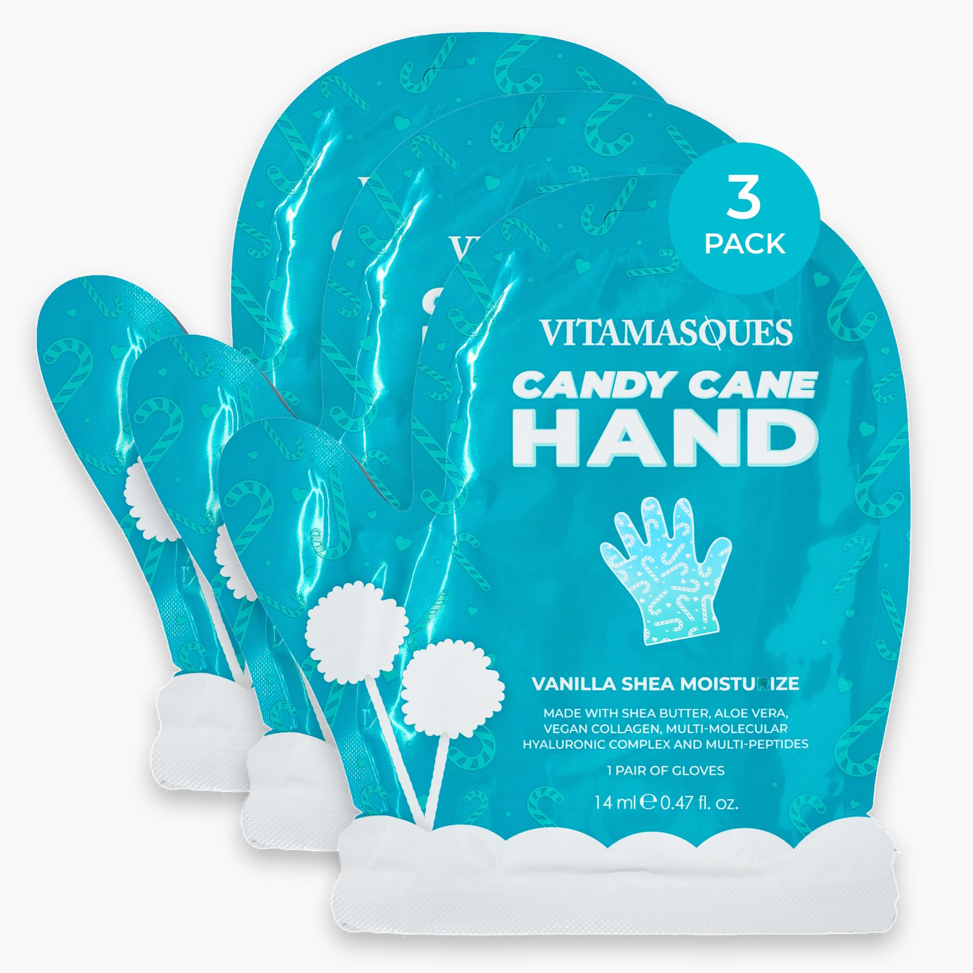 Vitamasques Candy Cane Foot Mask packaging in-pack for moisturizing care