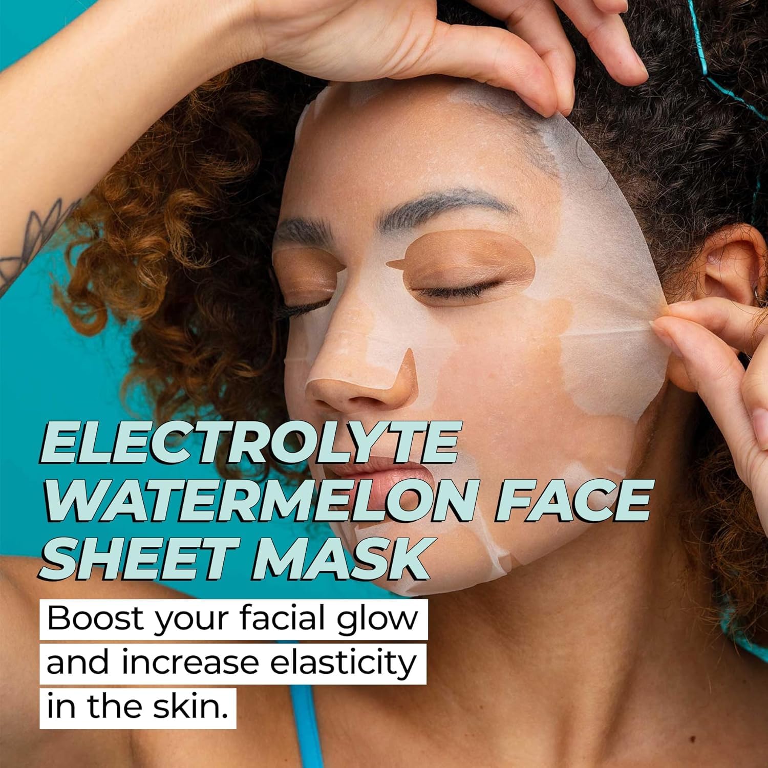 Vitamasques watermelon sheet mask resting on hand ready to hydrate.