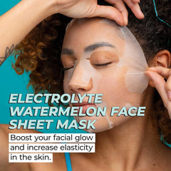 Vitamasques watermelon sheet mask resting on hand ready to hydrate.