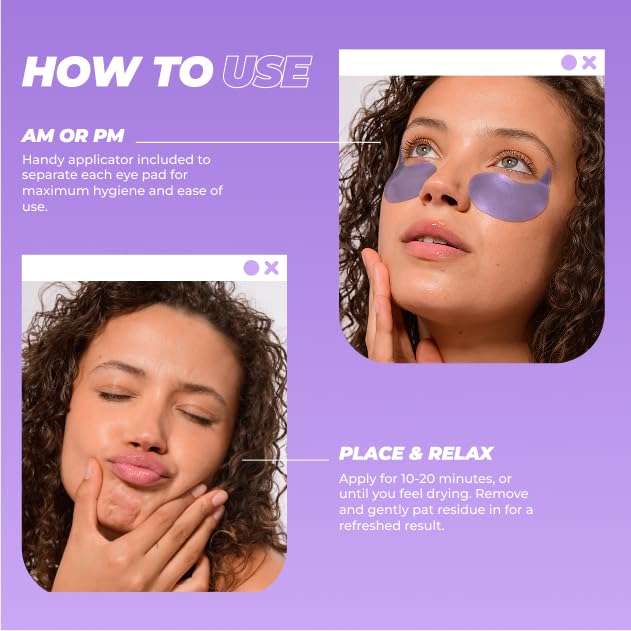 Vitamasques hydrogel patches highlighting caffeine boost for tired eyes.