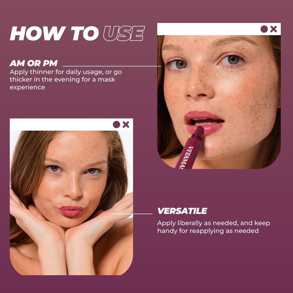 Lips appear hydrated with a smooth finish after use.