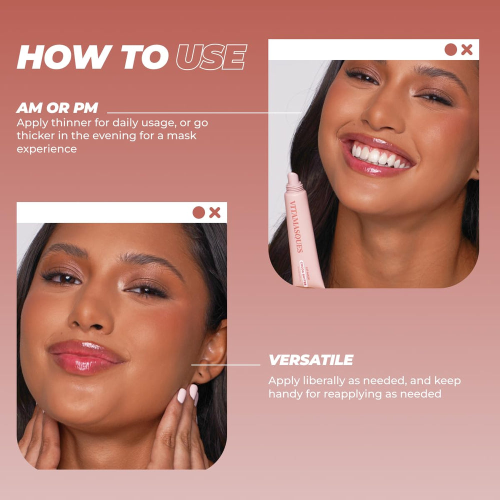 Vitamasques Lip Mask closeup shows rich cocoa fragrance.