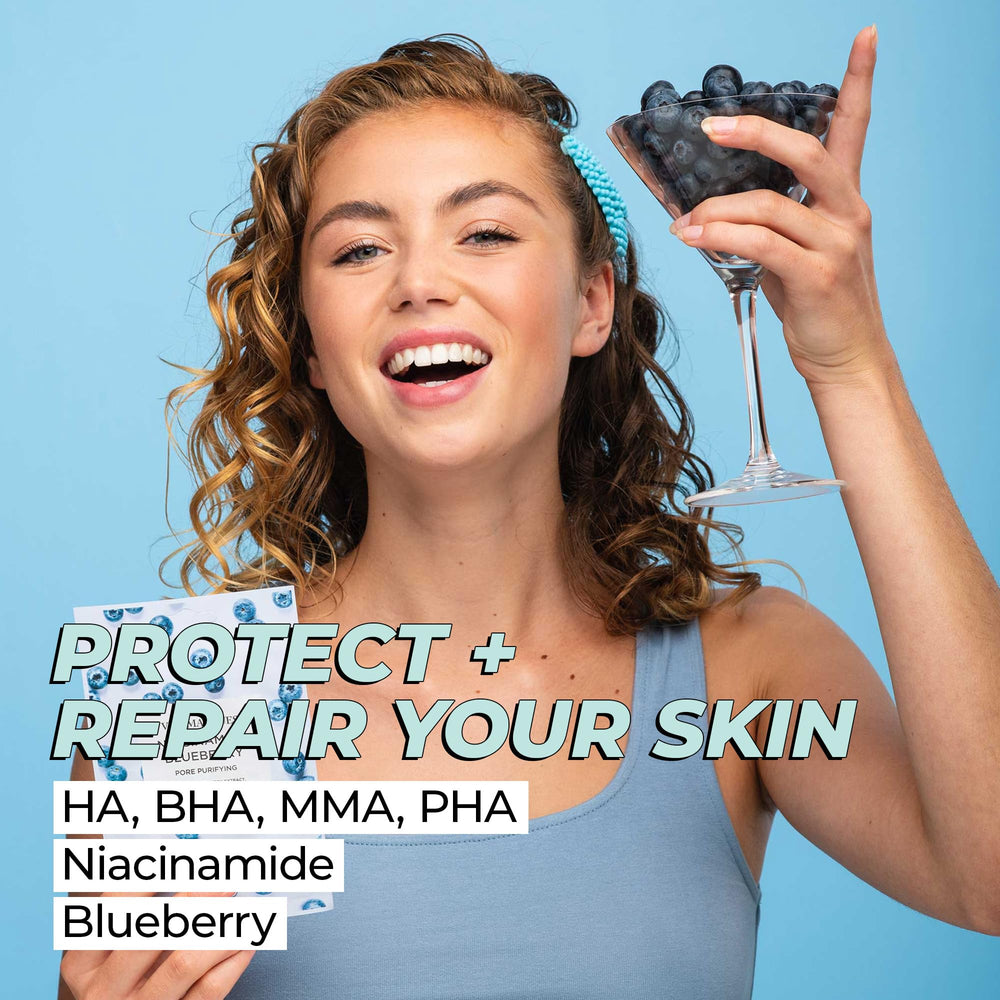 Vitamasques Niacinamide Blueberry Face Mask apply-on-face demonstrates easy wear