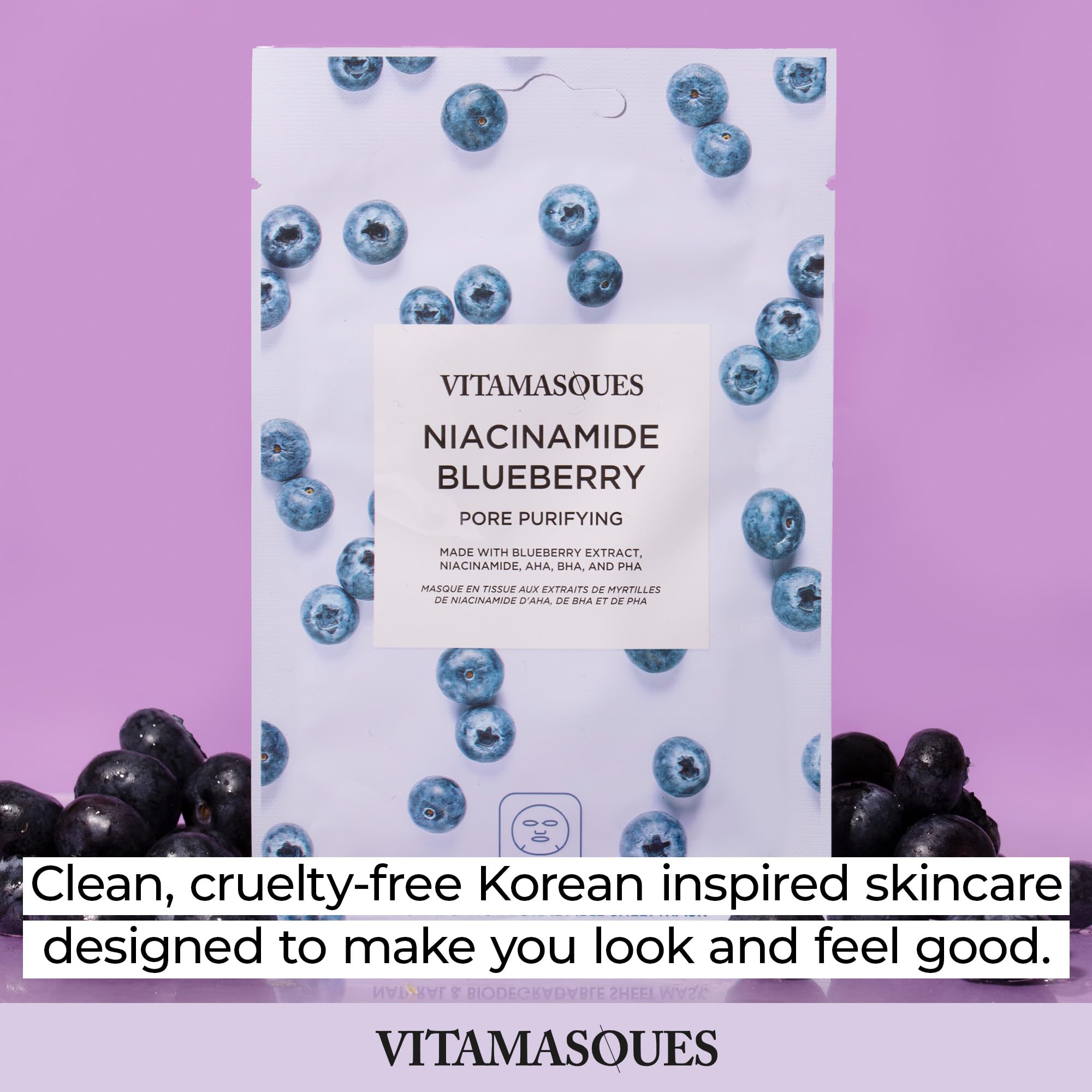 Vitamasques Niacinamide Blueberry Face Mask unboxing reveals premium vegan sheets