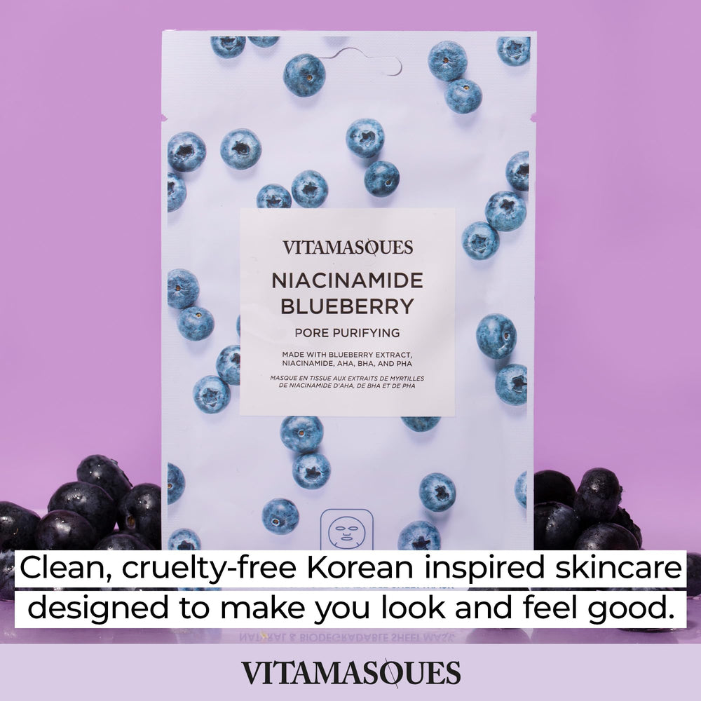 Vitamasques Niacinamide Blueberry Face Mask unboxing reveals premium vegan sheets