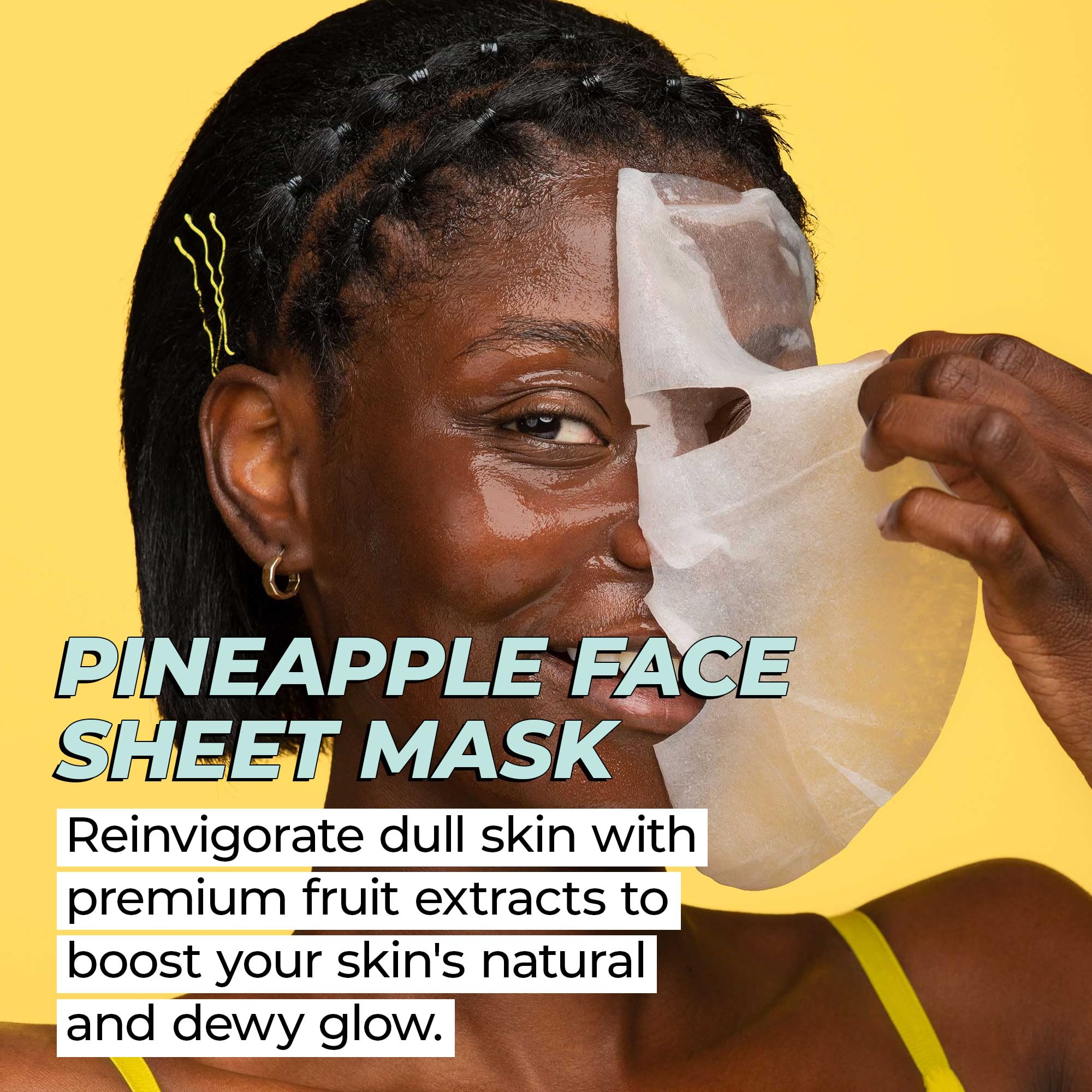 Vitamasques pineapple face sheet unfolded closeup showing sheet texture for absorption