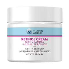 Vitamin World Retinol Cream 2oz bottle highlights lightweight, hydrating night moisturizer.
