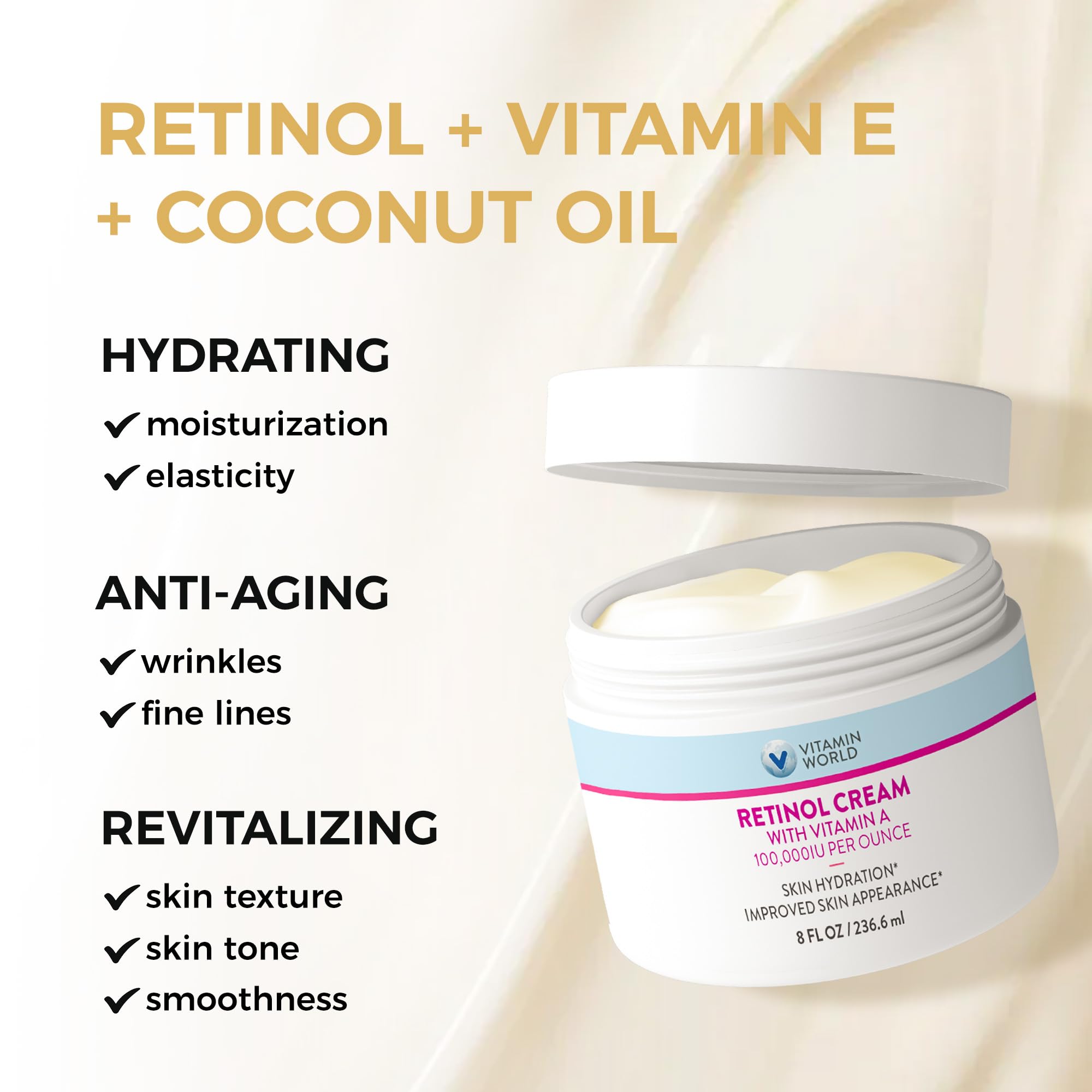 Texture of Vitamin World Retinol Cream massaged into skin for overnight care.