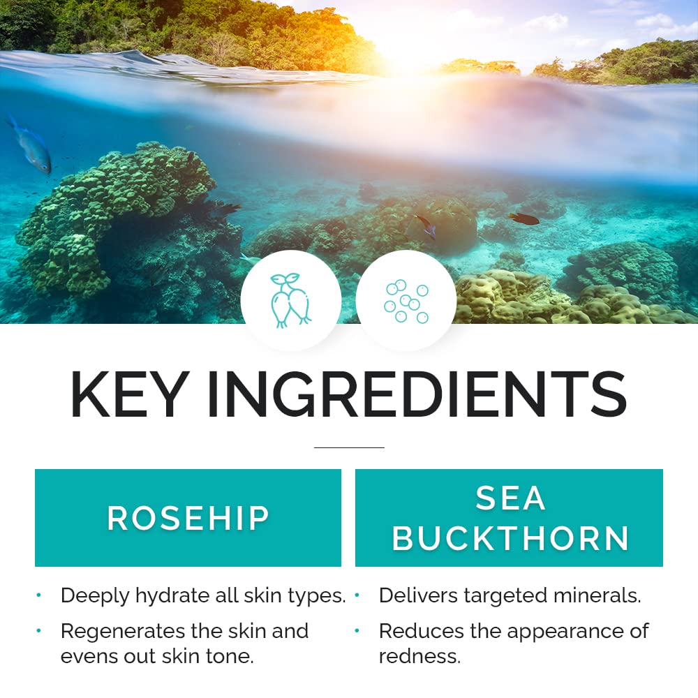 VITAMINS AND SEA BEAUTY glow-skin-application scene suggests calmer, even-toned complexion.