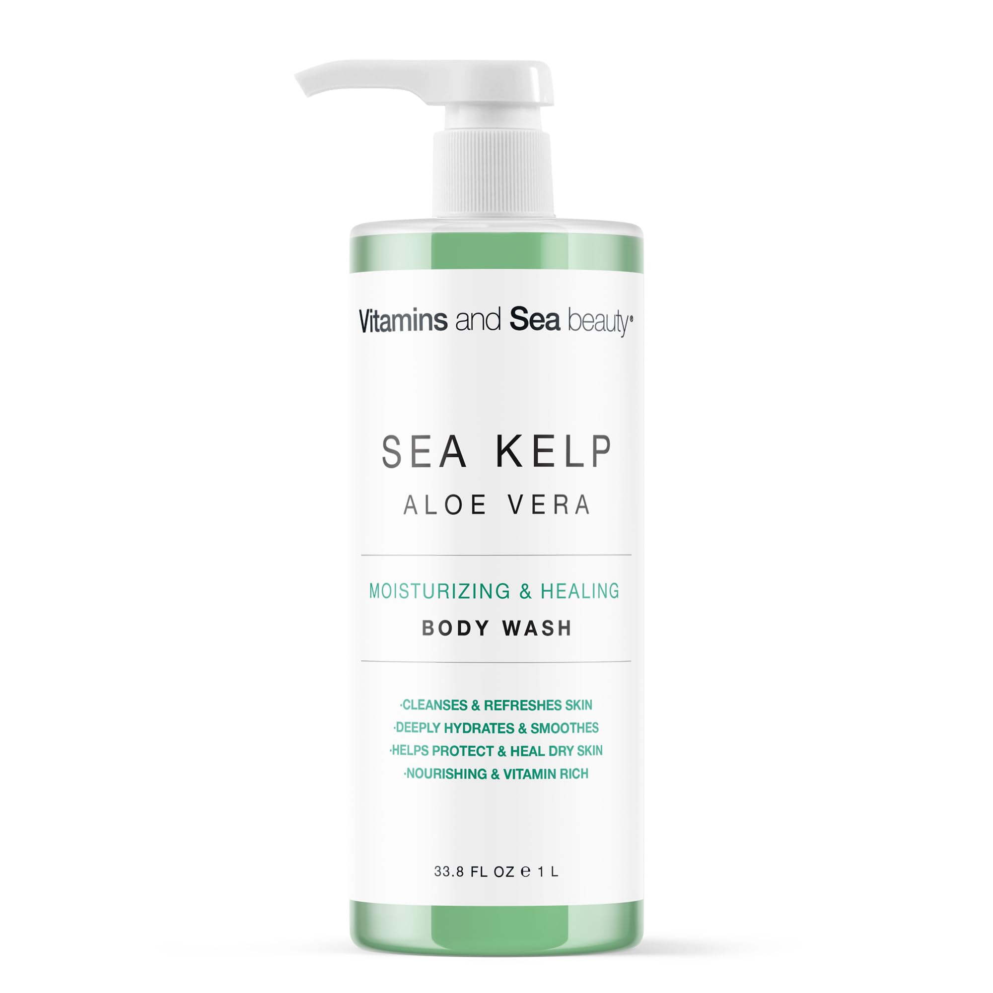 Vitamins and Sea Beauty moisturizing body wash bottle for hydrating cleanse