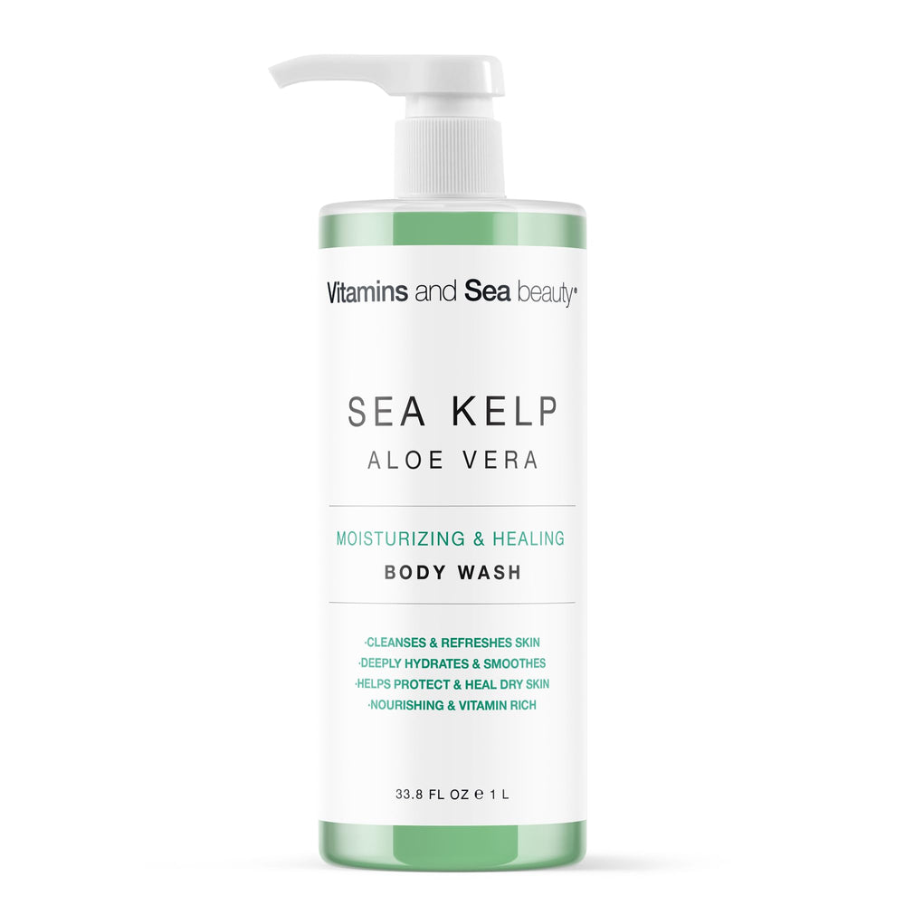 Vitamins and Sea Beauty moisturizing body wash bottle for hydrating cleanse