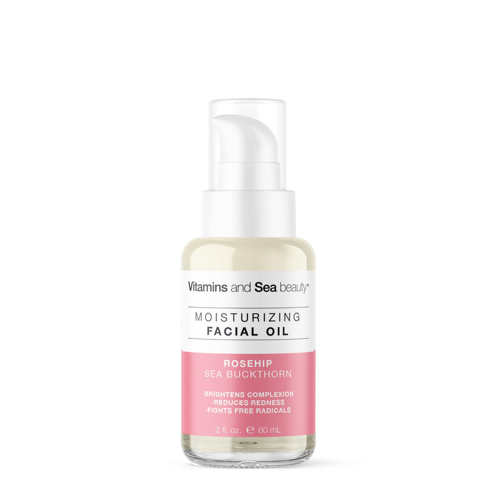 VITAMINS AND SEA BEAUTY rosehip-sea-buckthorn-oil-bottle highlights antioxidant-rich glow-supporting blend.