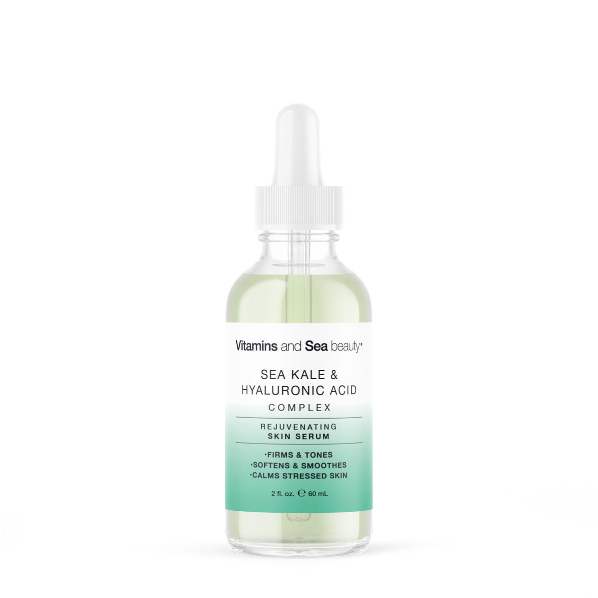 Vitamins and Sea Beauty serum bottle close-up highlighting hydrating formula.