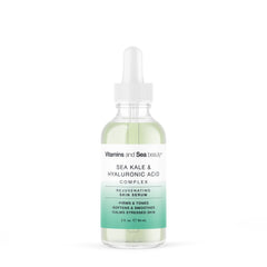 Vitamins and Sea Beauty serum bottle close-up highlighting hydrating formula.