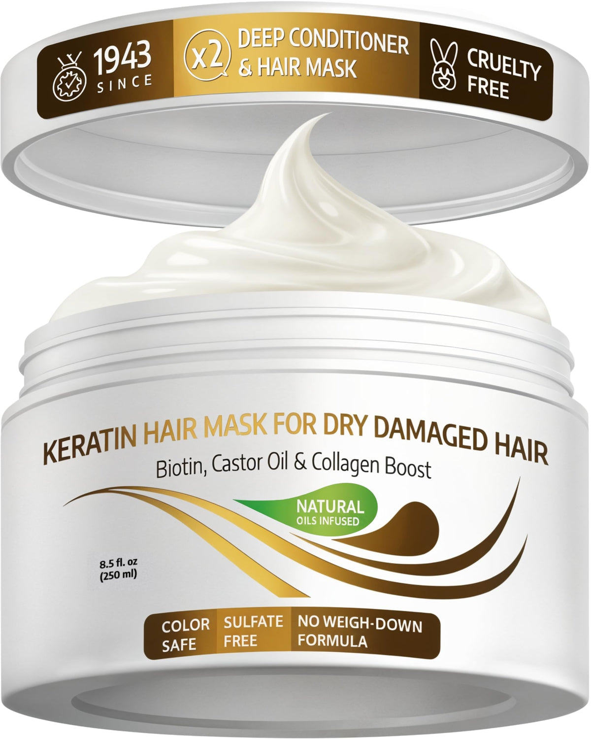 VITAMINS Hair Cosmetics Keratin Hair Mask bottle pour showing hydration and shine