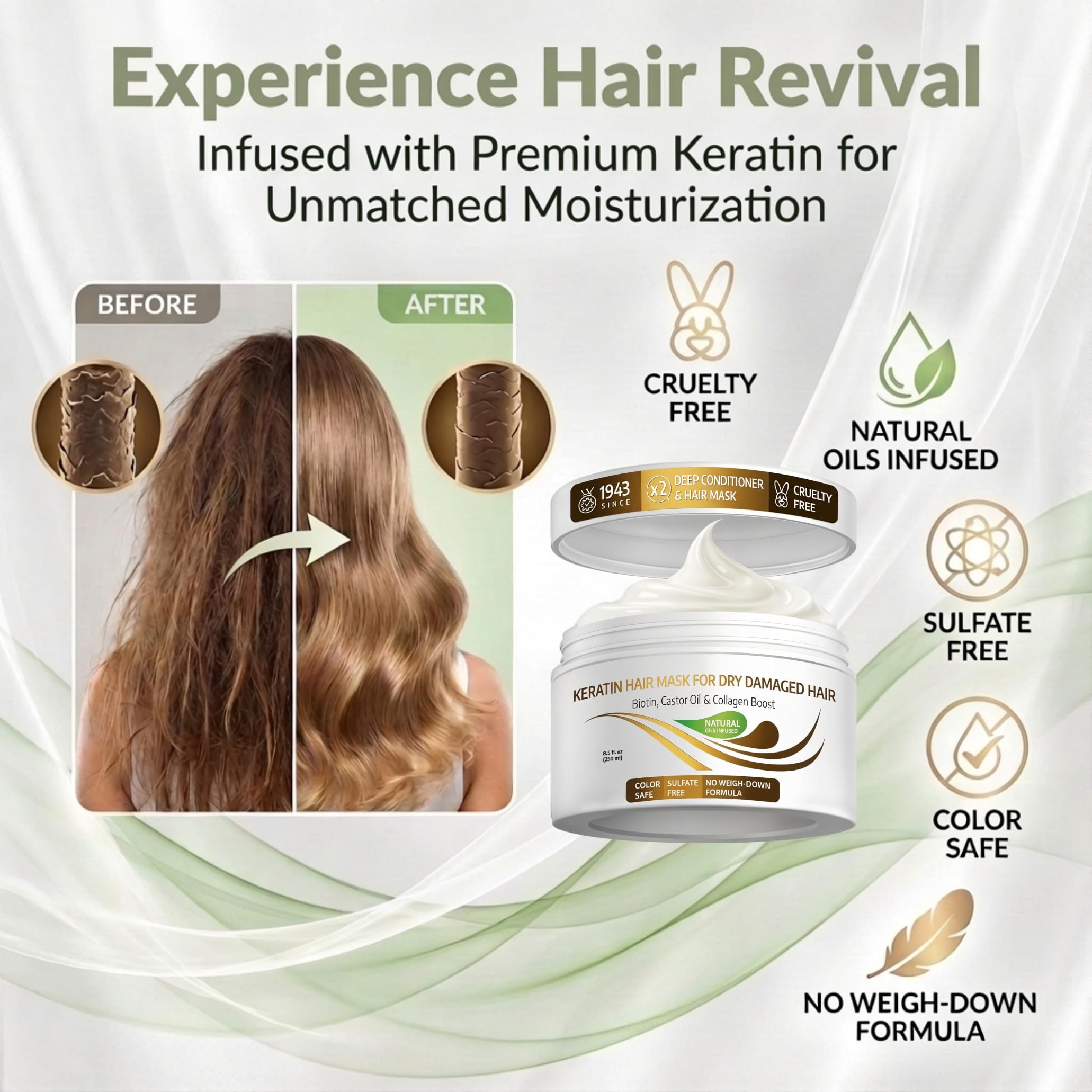 VITAMINS Hair Cosmetics Keratin Hair Mask jar closeup highlighting deep conditioning