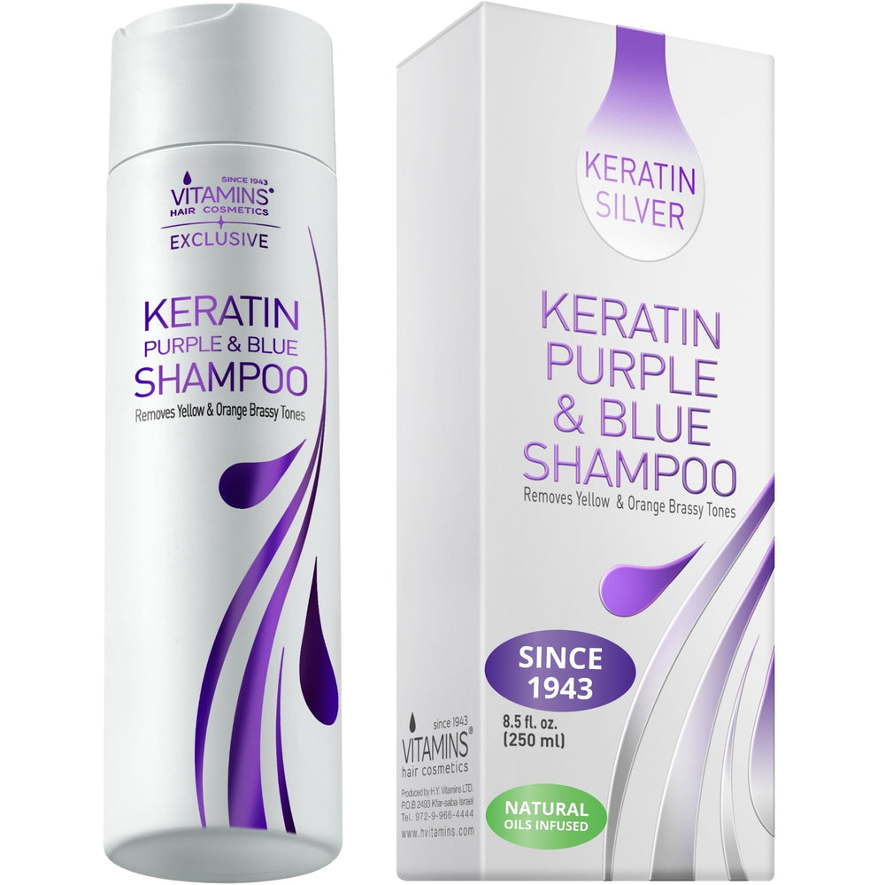VITAMINS hair cosmetics keratin purple shampoo bottle neutralizes brassiness