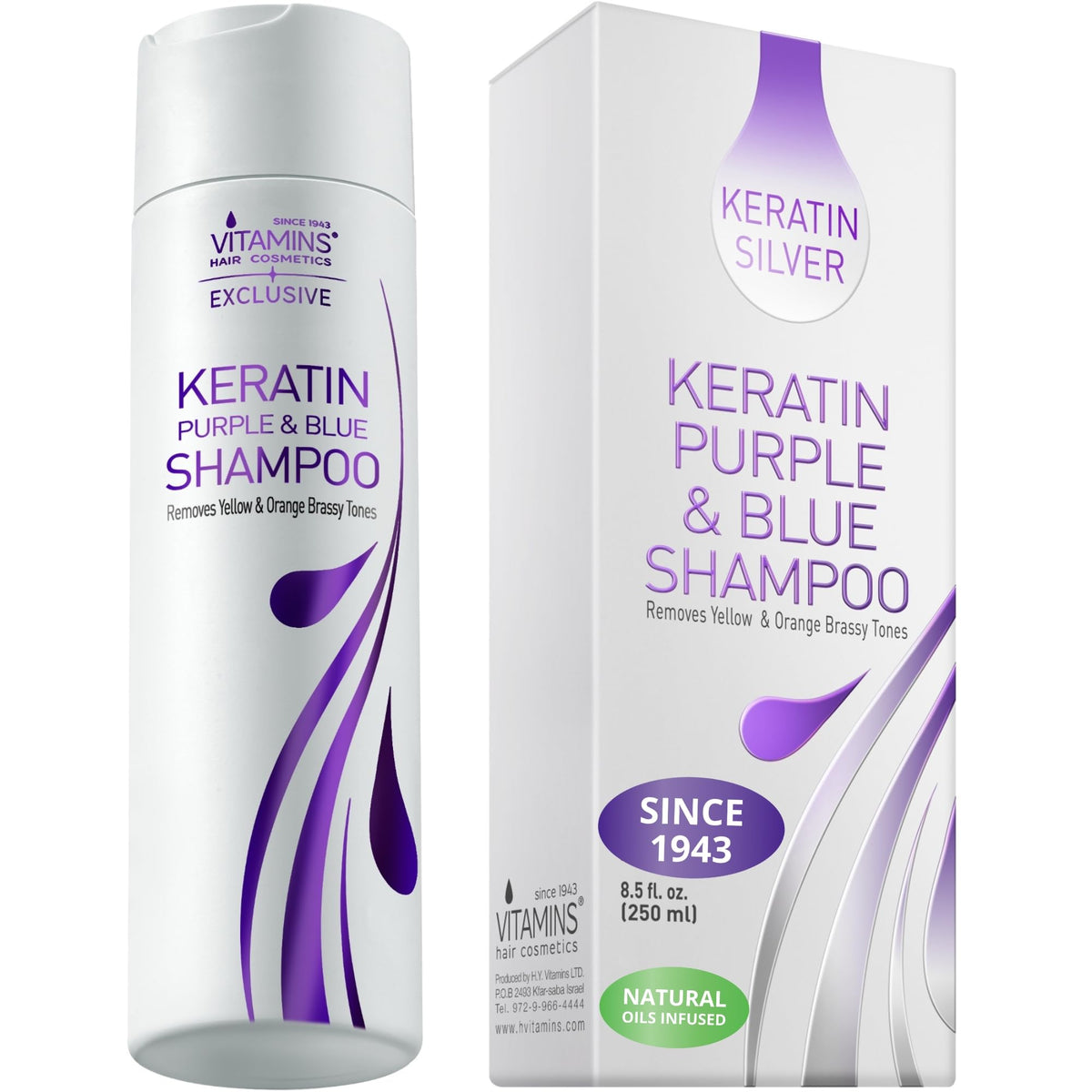 VITAMINS hair cosmetics keratin purple shampoo bottle neutralizes brassiness