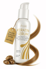VITAMINS Keratin Serum glossy bottle delivering instant shine for sleek, frizz-free hair