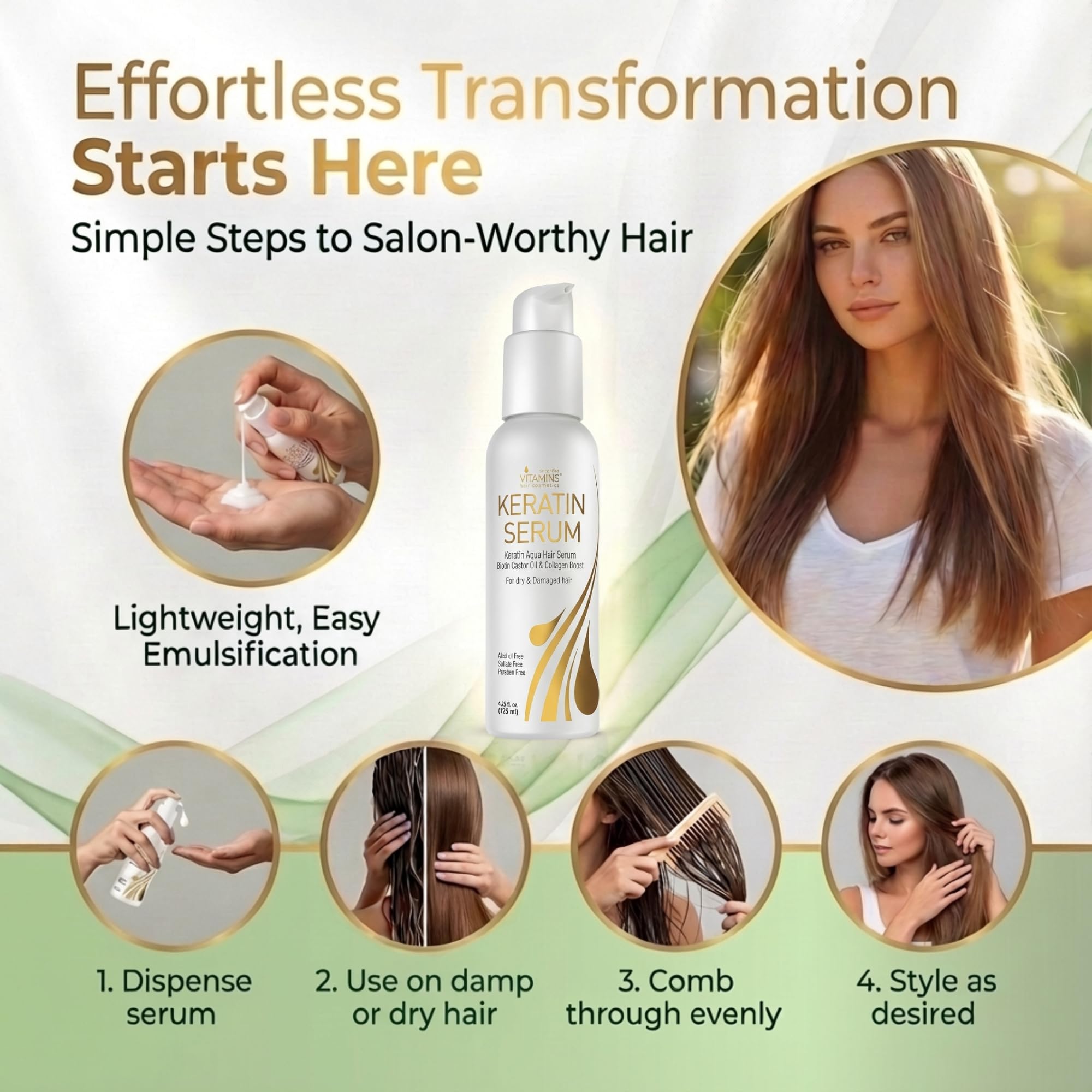 VITAMINS Keratin Serum demonstrates heat protection during styling