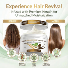 VITAMINS Keratin Mask damage repair close-up highlights strengthened, healthier strands.
