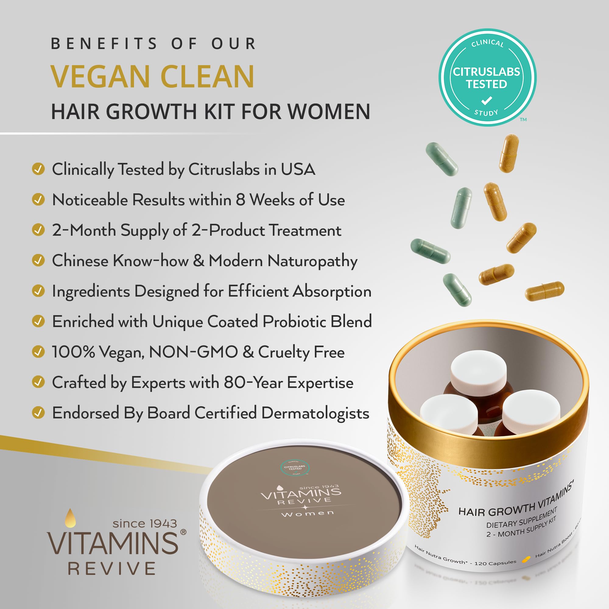 VITAMINS REVIVE two-month supply pack laid out for a simple regimen