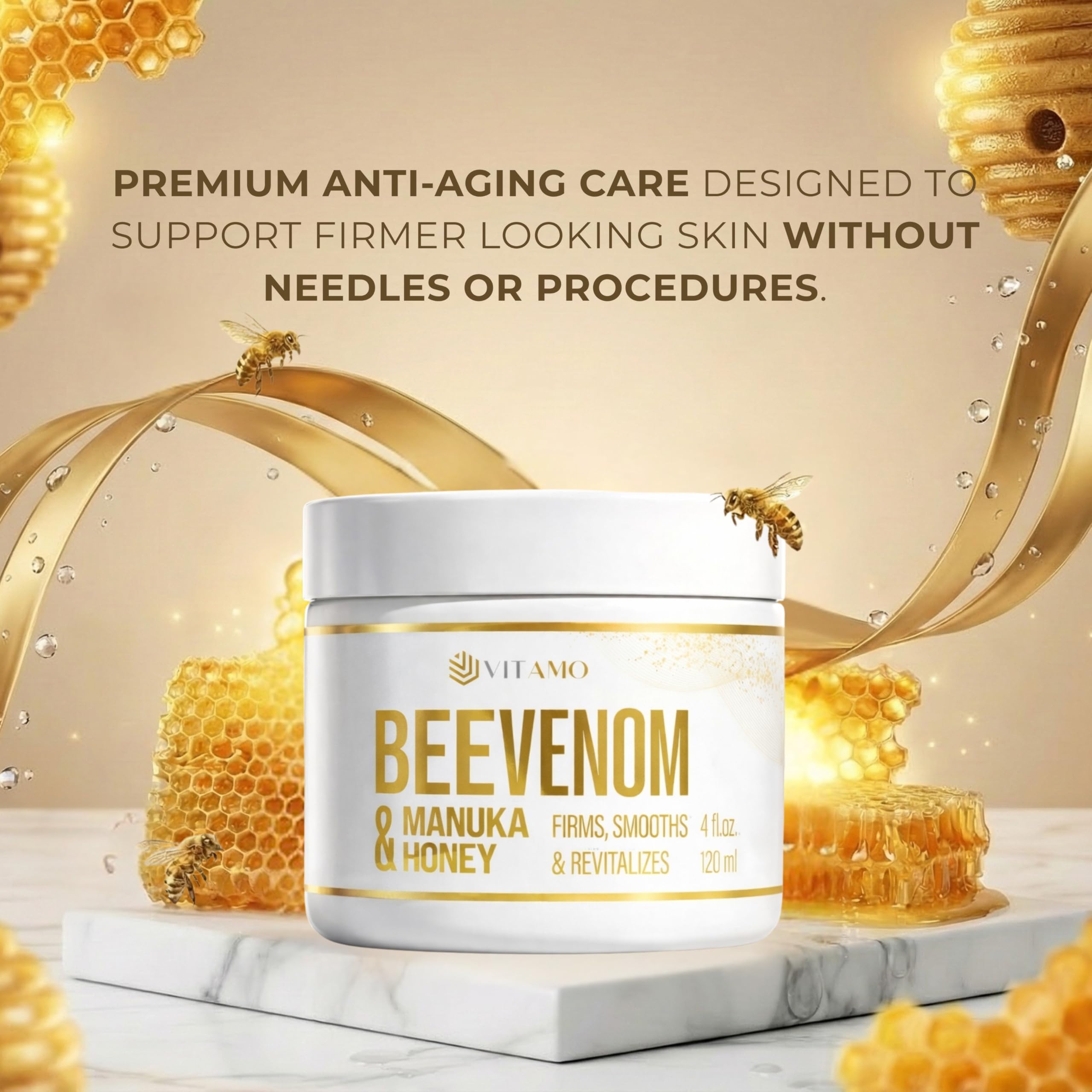 Vitamo Bee Venom Cream applied to neck during routine