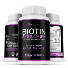 Vitamo postpartum hair loss vitamins bottle supports hair growth and daily wellness.