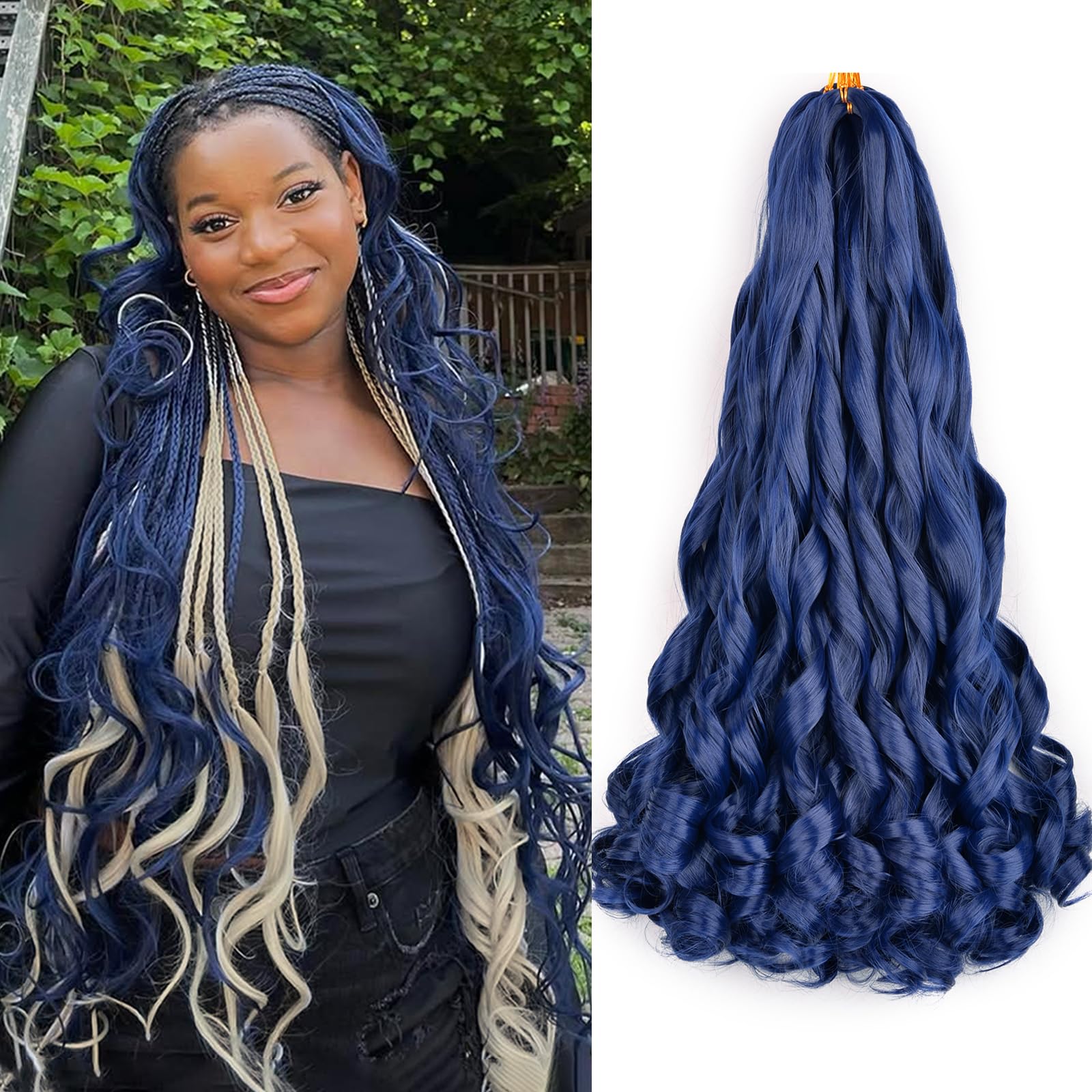 Vitorish French curly braiding hair 22in model shows bold daily looks with dark blue color