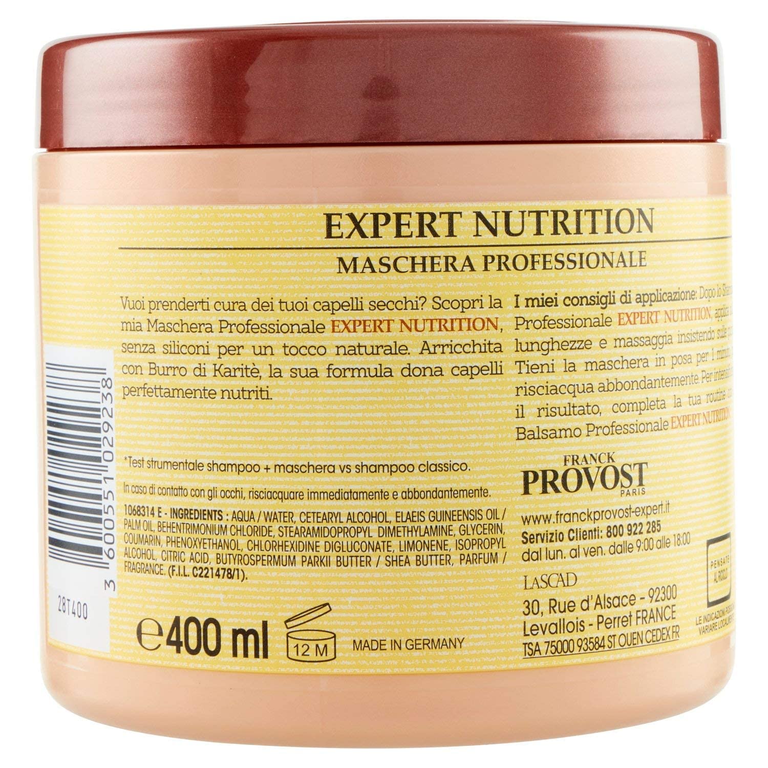 Vittleitaly Franck Provost Hair Mask 400ml Shea Butter richness for nourished strands