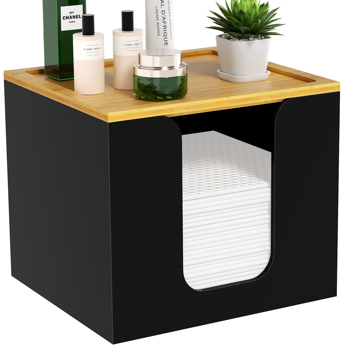 VITVITI disposable towel holder box with acrylic lid displays towels neatly on a vanity.